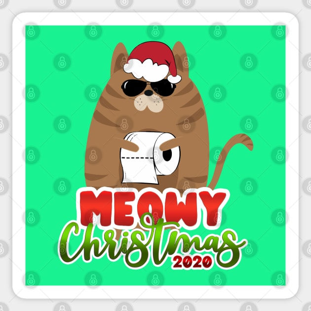 Meowy Christmas Cute Christmas Cat In Santa Hat Design Sticker by PsychoDynamics